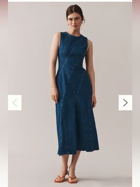 Anthropologie Dark Blue Sleeveless Denim Midi Dress